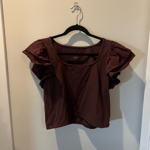 Target Brown Puff Sleeve Shirt - Picture 1 of 4